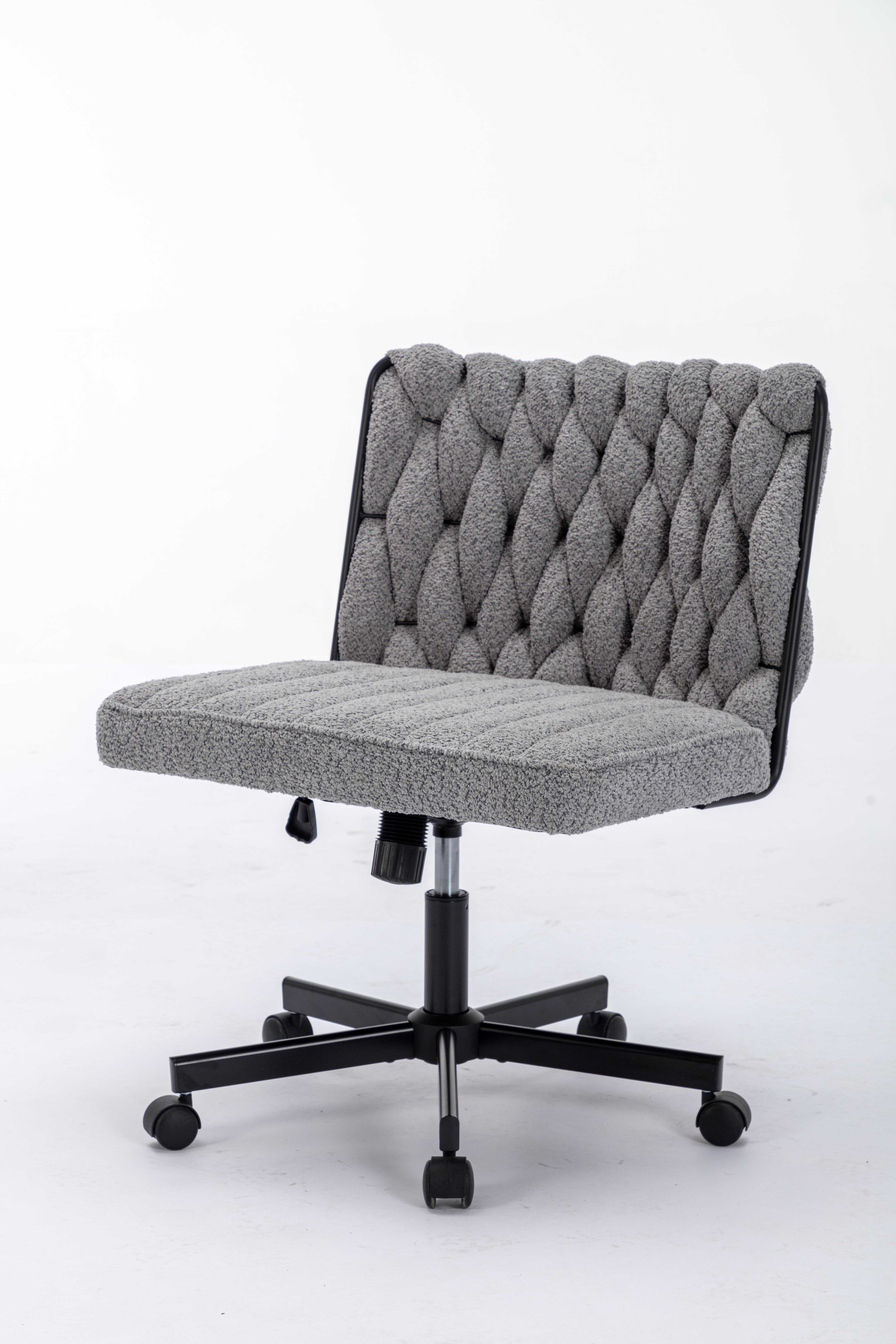 Criss Cross Legged Office Desk Chair With Wheels, Modern Armless Desk Chair With Wide Seat, Home Office Chairs For Work, Meditation, Vanity,Grey_voghion.com